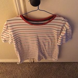 White T-Shirt with Navy and Red Stripes